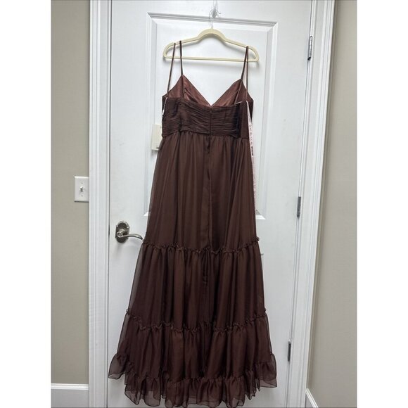 MAC DUGGAL Size 16 Brown Tiered V-Neckline Ruched Formal Prom Gown Dress New - Picture 7 of 9